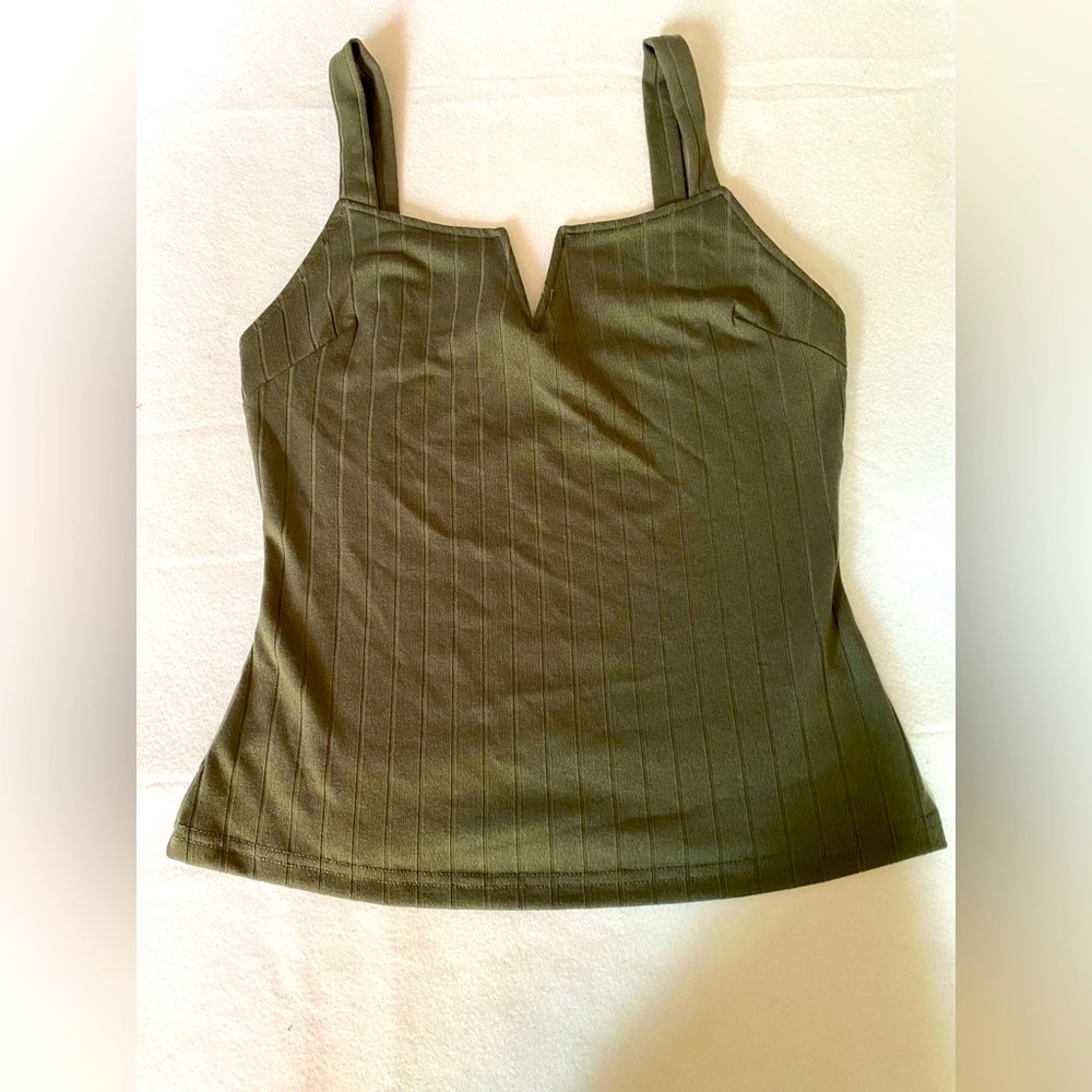 Olive Green Women's Top Ribbed Design Size Small thick strap